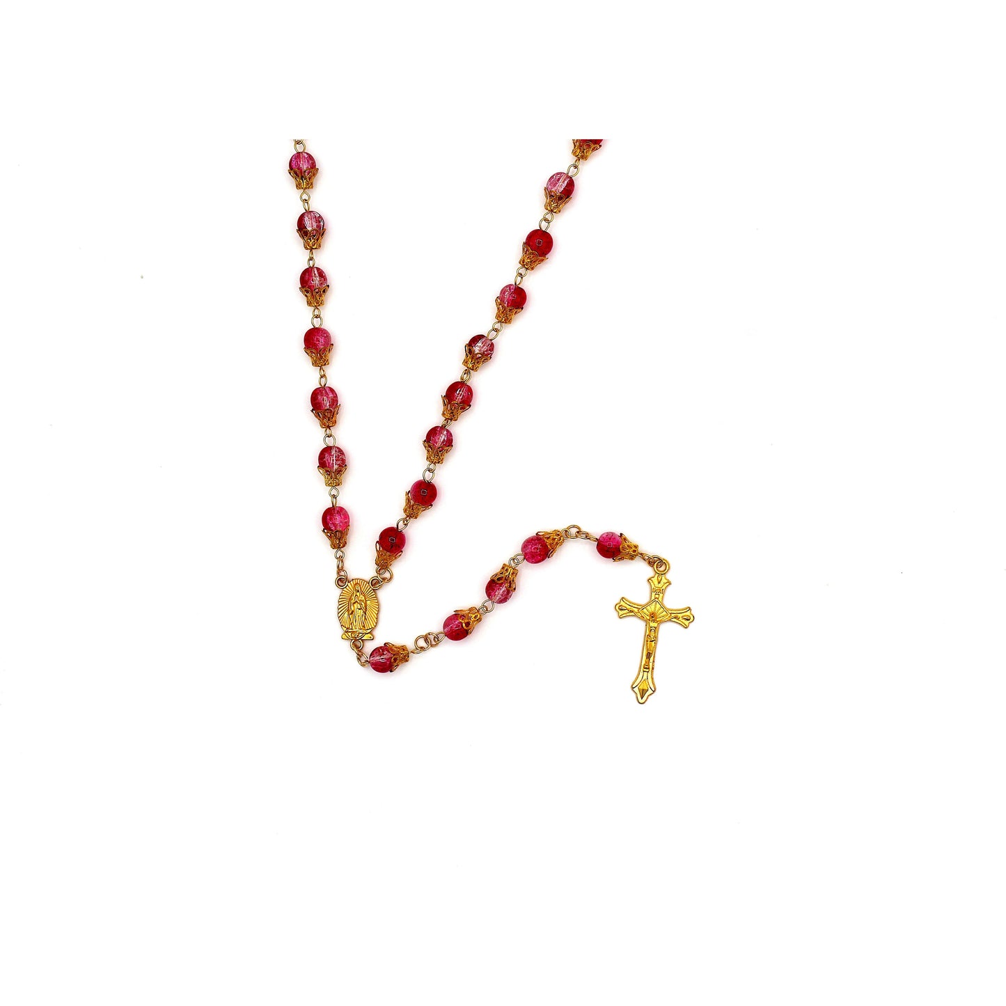 Rosary of the Sacred Passion in Gold with Trumpet Flower Caps 8mm