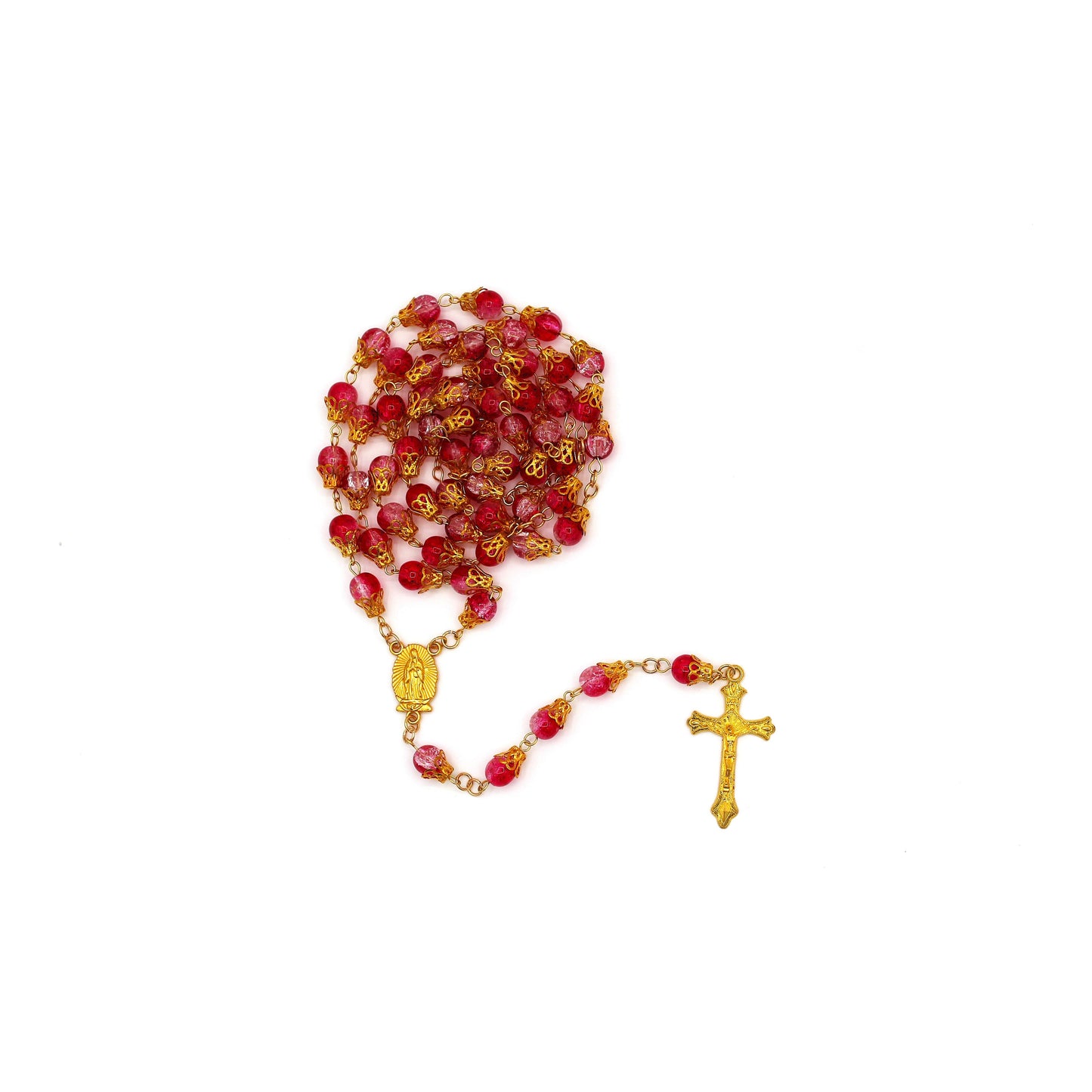 Rosary of the Sacred Passion in Gold with Trumpet Flower Caps 8mm