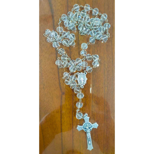 Clear Crystal Rosary with St. Benedict Crucifix & Miraculous Medal