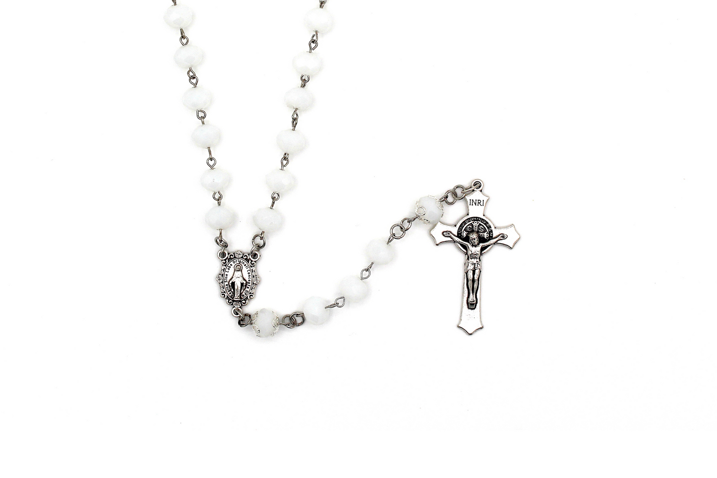 Mother Most Chaste in Silver with Our Father Flower Caps 6mm beads