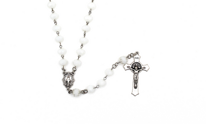 Mother Most Chaste in Silver with Our Father Flower Caps 6mm beads