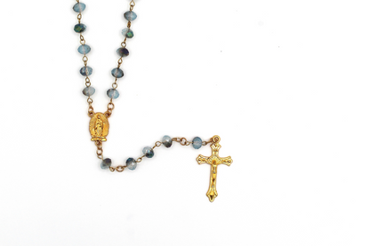 Our Lady of Lourdes Rosary in Gold with Our Lady of Guadalupe Medal 8mm
