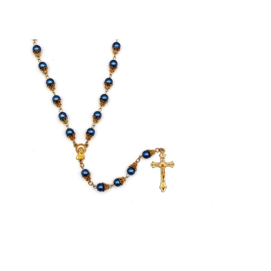Handmade 8mm Blue Glass Pearl Rosary