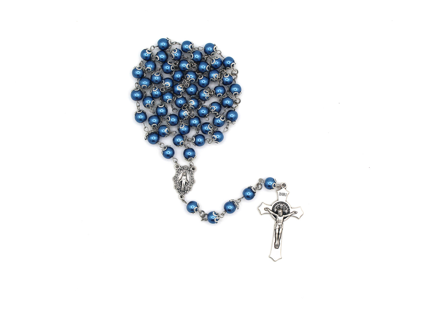Queen of Heaven Rosary in Silver with Flower Caps