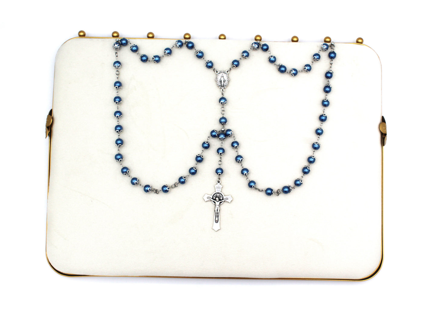 Queen of Heaven Rosary in Silver with Flower Caps