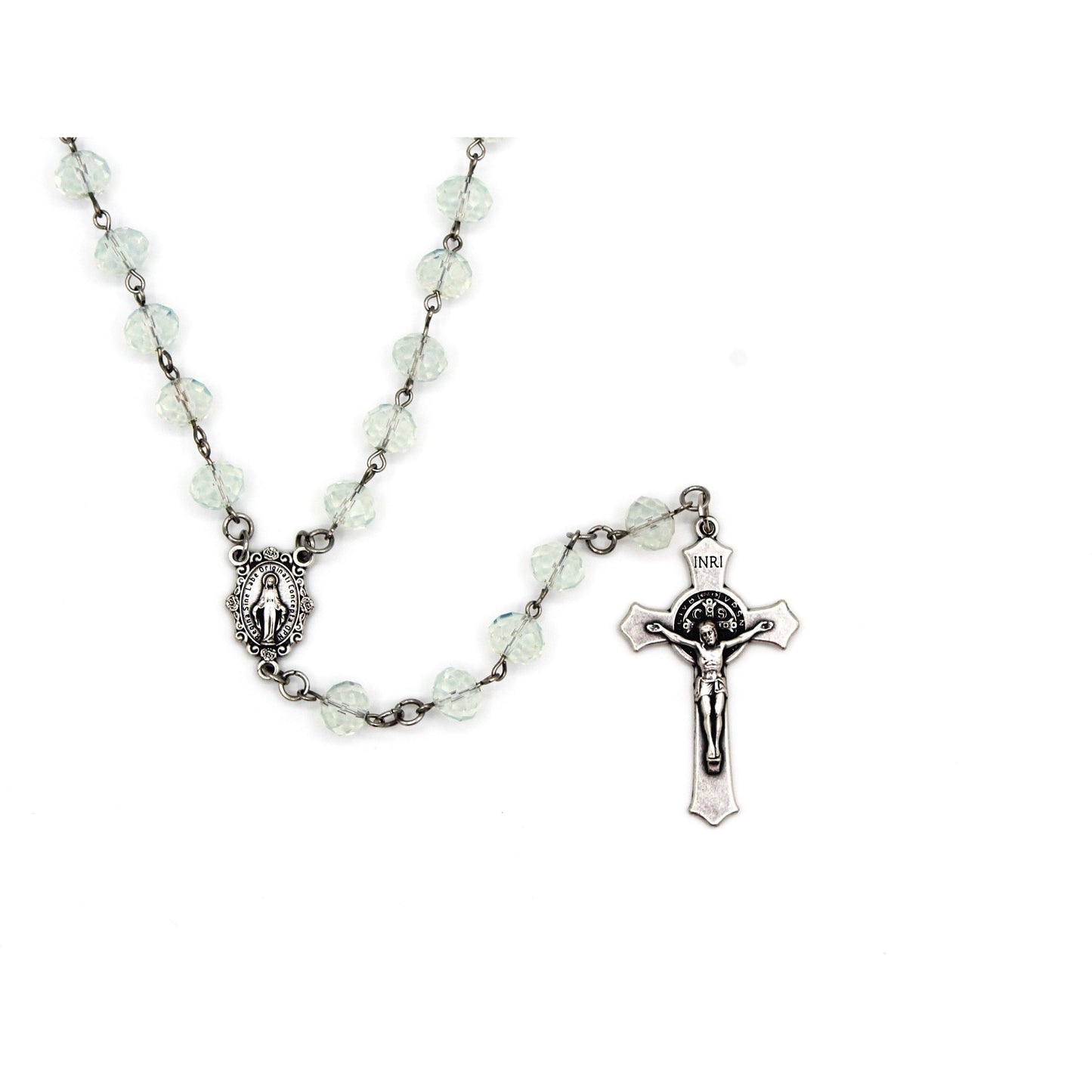 Celestial Light Rosary in Silver 8mm