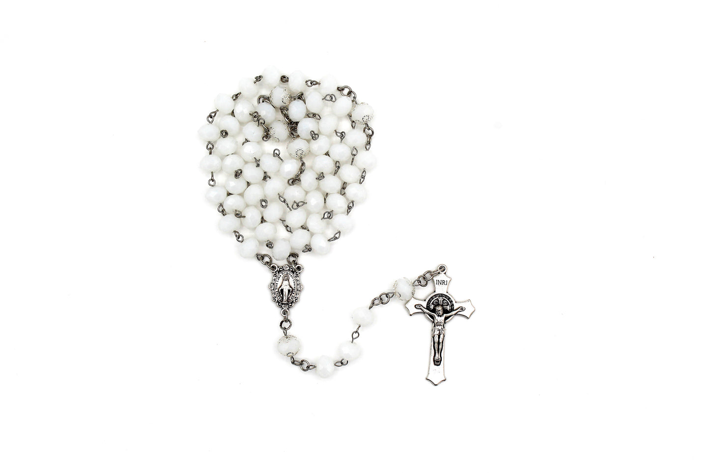 Mother Most Chaste in Silver with Our Father Flower Caps 6mm beads