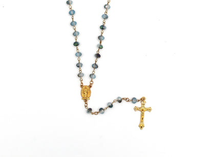 Our Lady of Lourdes Rosary in Gold with Our Lady of Guadalupe Medal 8mm