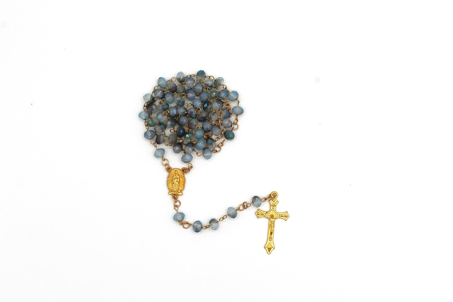 Our Lady of Lourdes Rosary in Gold with Our Lady of Guadalupe Medal 8mm