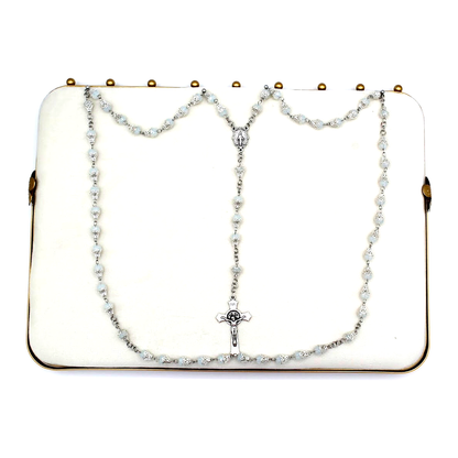 Celestial Light Rosary  in Silver with Trumpet Flower Caps  8mm