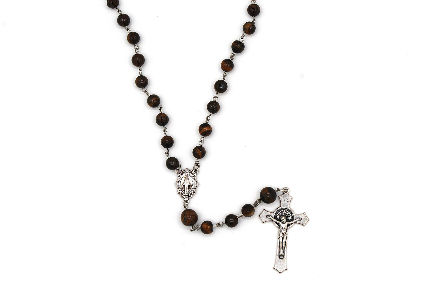 Our Lady of Mount Carmel Rosary in Silver 8mm Our Father Beads, 6mm Hail Mary Beads
