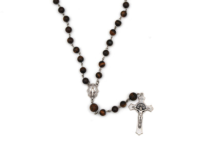 Our Lady of Mount Carmel Rosary in Silver 8mm Our Father Beads, 6mm Hail Mary Beads