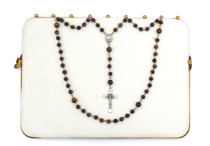 Our Lady of Mount Carmel Rosary in Silver 8mm Our Father Beads, 6mm Hail Mary Beads